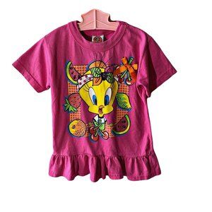 Vintage Tweety Bird Tropical Fruit Peplum Top L